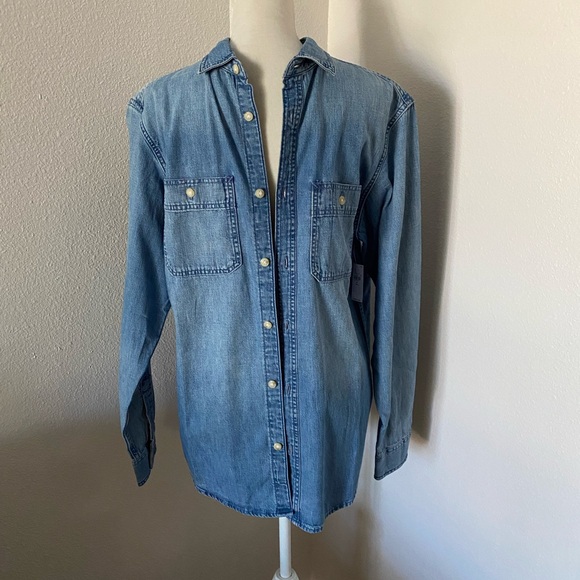 Old Navy TALL Denim Jean Long Sleeve Collared Button Down Medium Tall - Picture 1 of 12